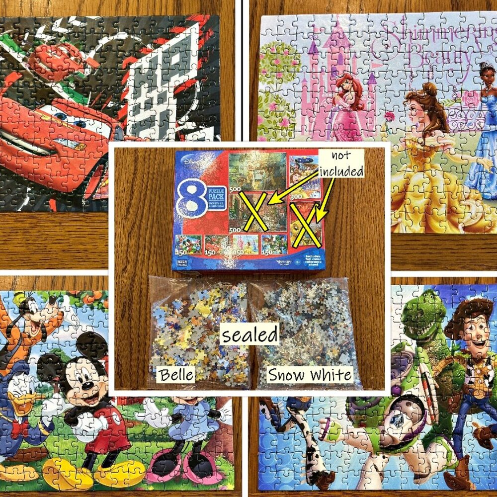 Mega Puzzles Disney Set w Toy Story Snow White Belle Cars Mickey Princesses READ